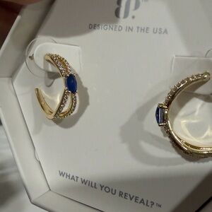 2/$35.00 SALE - Gold Hoop Earrings with Blue Stone and Pavé Detailing